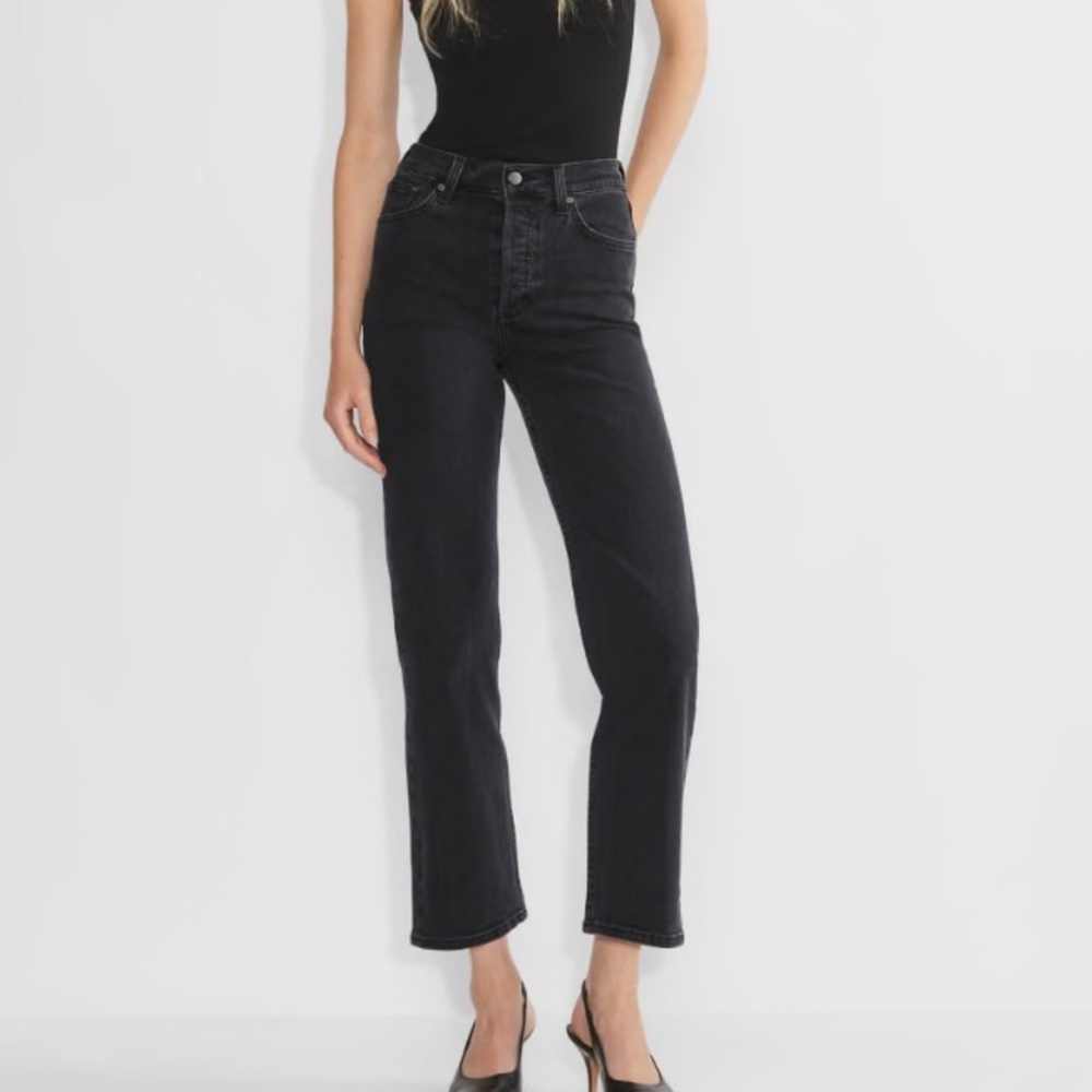 Aritzia Denim Forum The Arlo High rise straight black jeans size 31 button fly